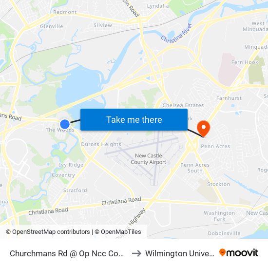 Churchmans Rd @ Op Ncc Com Park to Wilmington University map