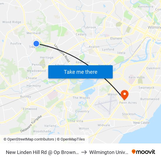 New Linden Hill Rd @ Op Brownstone Pl to Wilmington University map