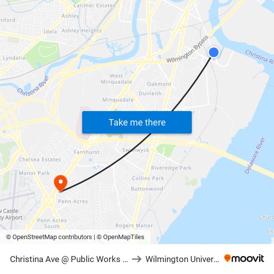 Christina Ave @ Public Works Yard to Wilmington University map