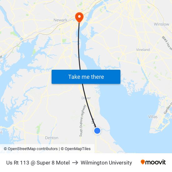 Us Rt 113 @ Super 8 Motel to Wilmington University map