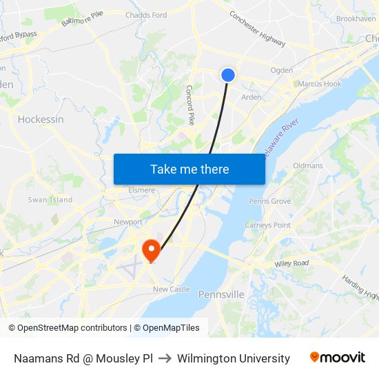 Naamans Rd @ Mousley Pl to Wilmington University map
