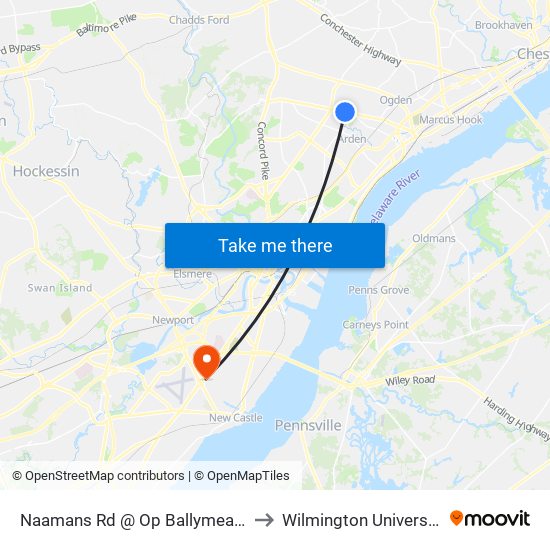 Naamans Rd @ Op Ballymeade to Wilmington University map