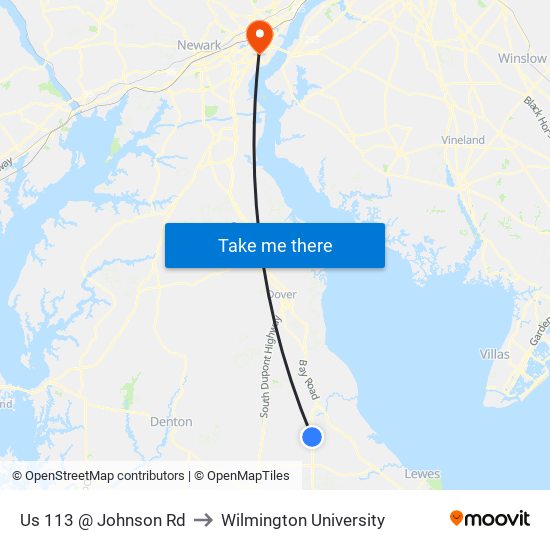 Us 113 @ Johnson Rd to Wilmington University map