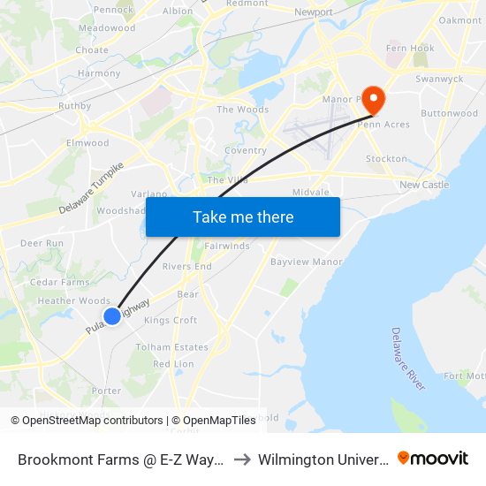 Brookmont Farms @ E-Z Waymart to Wilmington University map