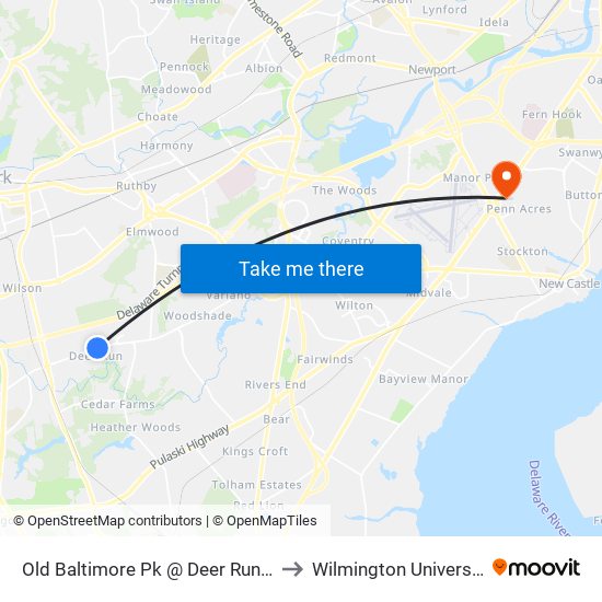 Old Baltimore Pk @ Deer Run Dr to Wilmington University map
