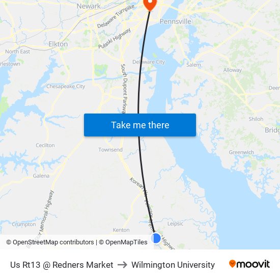 Us Rt13 @ Redners Market to Wilmington University map