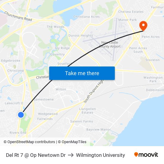 Del Rt 7 @ Op Newtown Dr to Wilmington University map