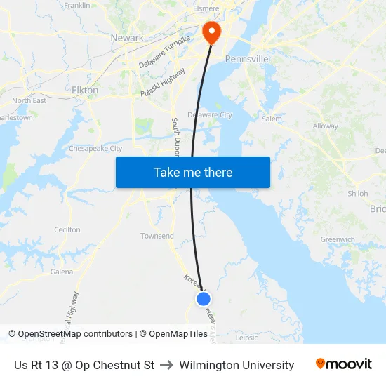 Us Rt 13 @ Op Chestnut St to Wilmington University map
