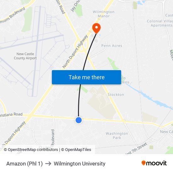 Amazon (Phl 1) to Wilmington University map