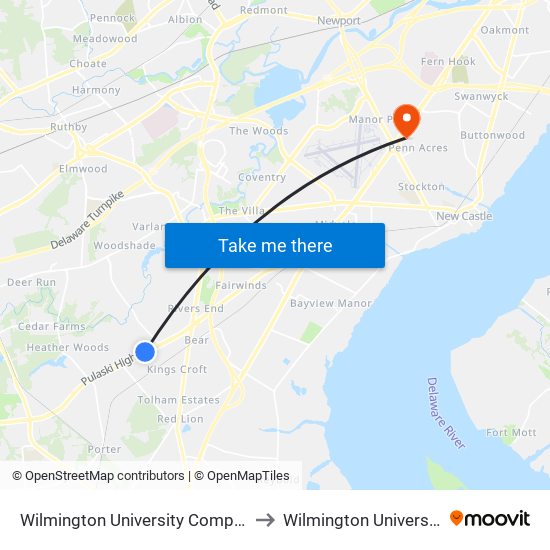 Wilmington University Complex to Wilmington University map