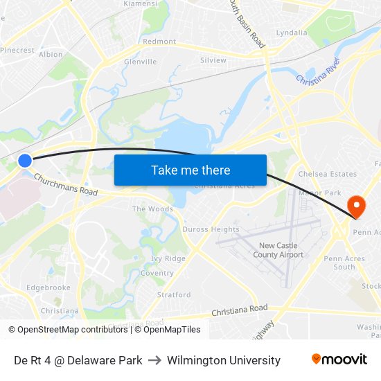 De Rt 4 @ Delaware Park to Wilmington University map