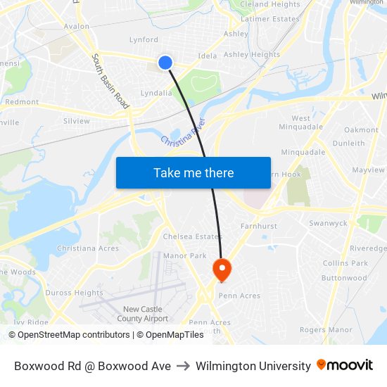 Boxwood Rd @ Boxwood Ave to Wilmington University map