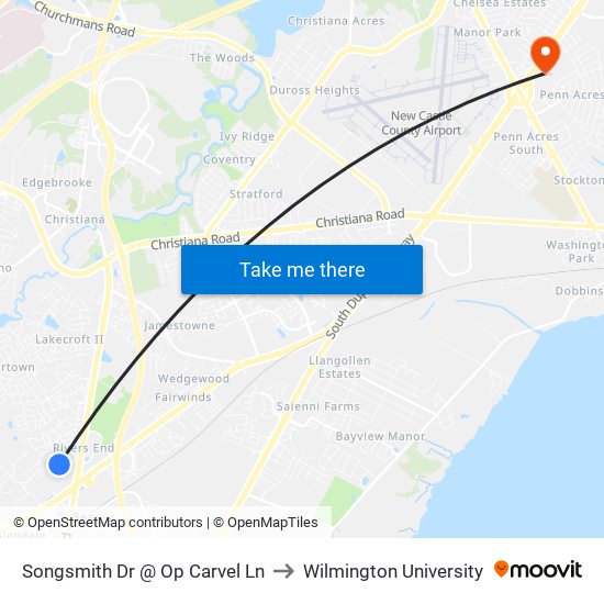 Songsmith Dr @ Op Carvel Ln to Wilmington University map