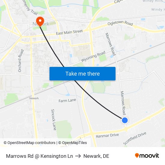 Marrows Rd @ Kensington Ln to Newark, DE map