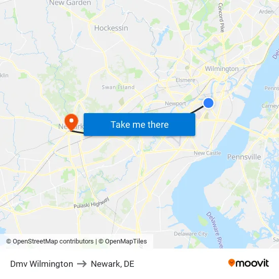 Dmv Wilmington to Newark, DE map