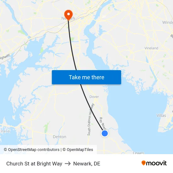 Church St at Bright Way to Newark, DE map