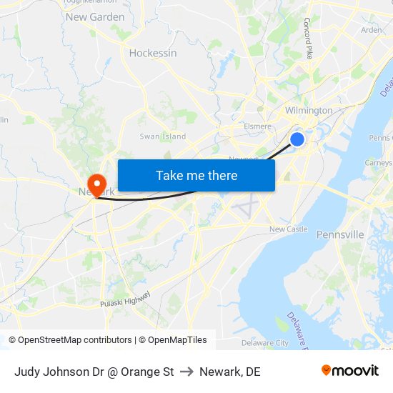 Judy Johnson Dr @ Orange St to Newark, DE map