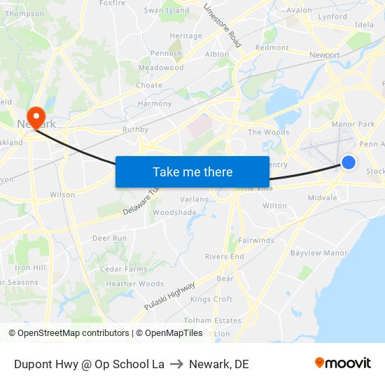 Dupont Hwy @ Op School La to Newark, DE map