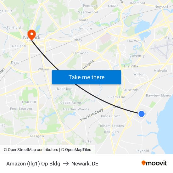 Amazon (Ilg1) Op Bldg to Newark, DE map