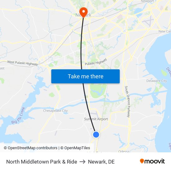 North Middletown Park & Ride to Newark, DE map