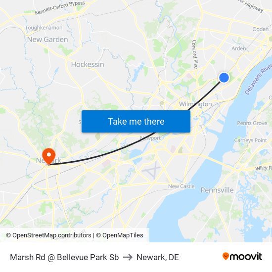 Marsh Rd @ Bellevue Park Sb to Newark, DE map