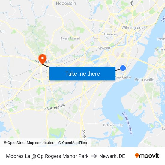 Moores La @ Op Rogers Manor Park to Newark, DE map