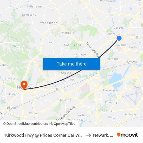 Kirkwood Hwy @ Prices Corner Car Wash to Newark, DE map