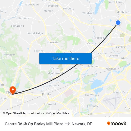 Centre Rd @ Op Barley Mill Plaza to Newark, DE map