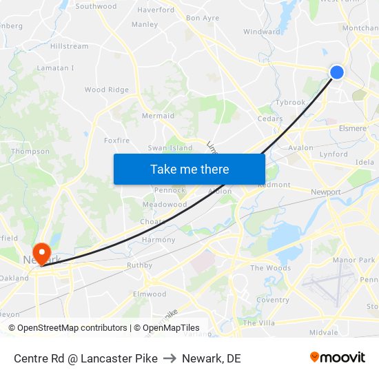 Centre Rd @ Lancaster Pike to Newark, DE map