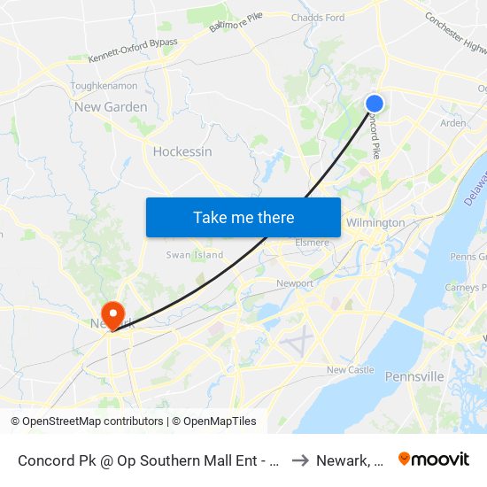 Concord Pk @ Op Southern Mall Ent - Sb to Newark, DE map