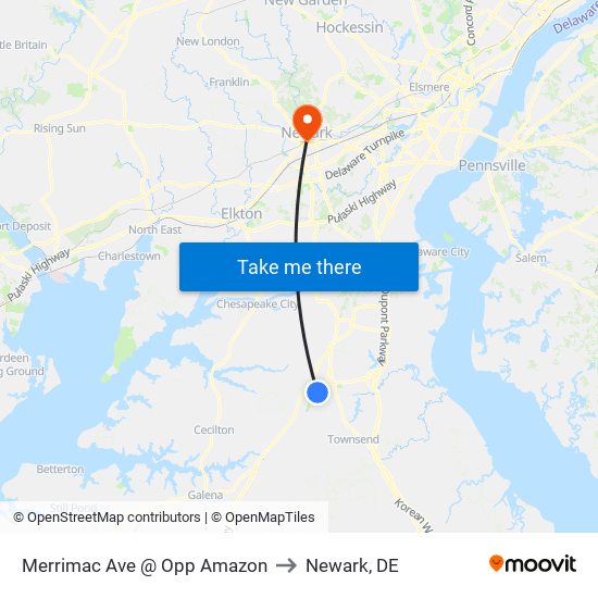 Merrimac Ave @ Opp Amazon to Newark, DE map