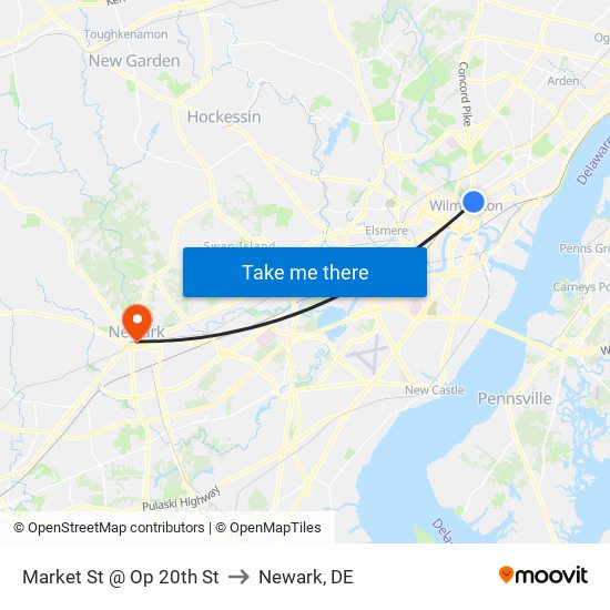 Market St @ Op 20th St to Newark, DE map