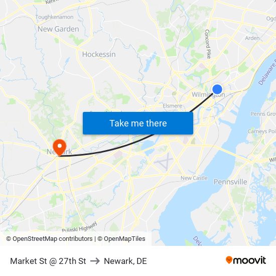 Market St @ 27th St to Newark, DE map