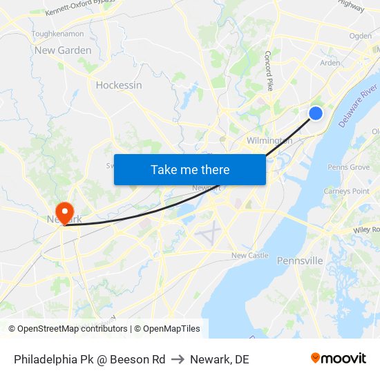 Philadelphia Pk @ Beeson Rd to Newark, DE map