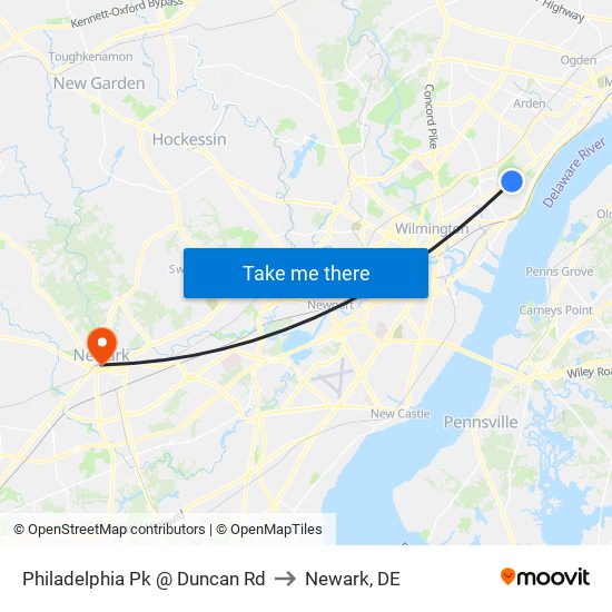 Philadelphia Pk @ Duncan Rd to Newark, DE map