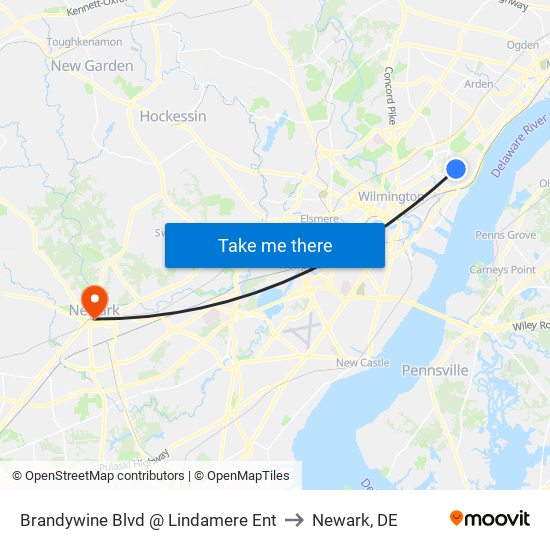 Brandywine Blvd @ Lindamere Ent to Newark, DE map