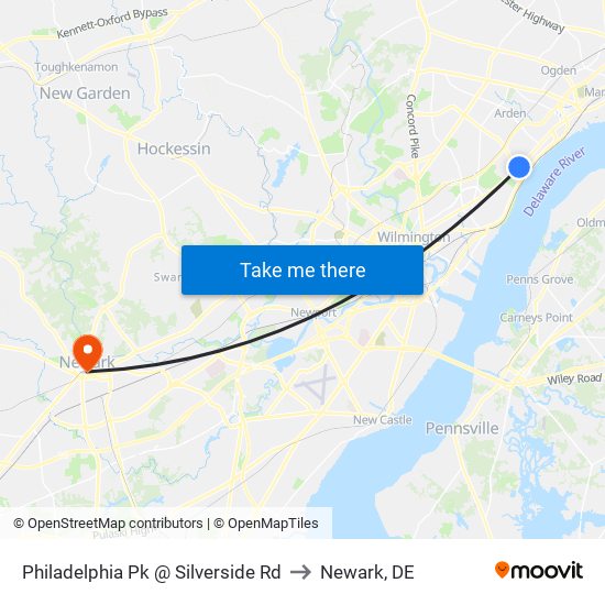 Philadelphia Pk @ Silverside Rd to Newark, DE map