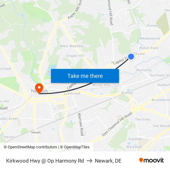 Kirkwood Hwy @ Op Harmony Rd to Newark, DE map
