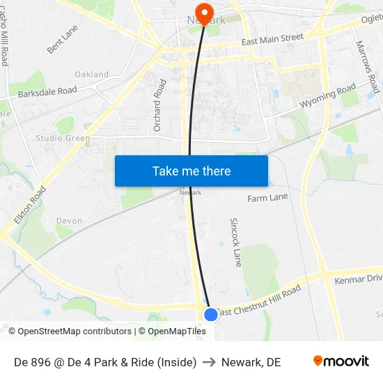 De 896 @ De 4 Park & Ride (Inside) to Newark, DE map