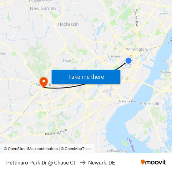 Pettinaro Park Dr @ Chase Ctr to Newark, DE map