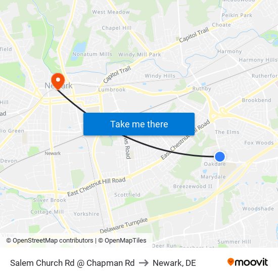 Salem Church Rd @ Chapman Rd to Newark, DE map
