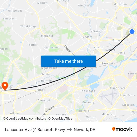 Lancaster Ave @ Bancroft Pkwy to Newark, DE map