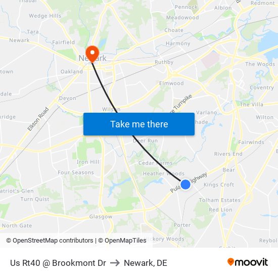 Us Rt40 @ Brookmont Dr to Newark, DE map