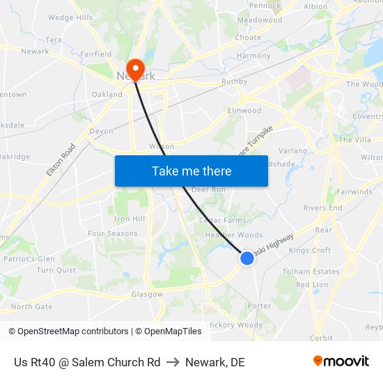 Us Rt40 @ Salem Church Rd to Newark, DE map