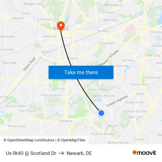 Us Rt40 @ Scotland Dr to Newark, DE map