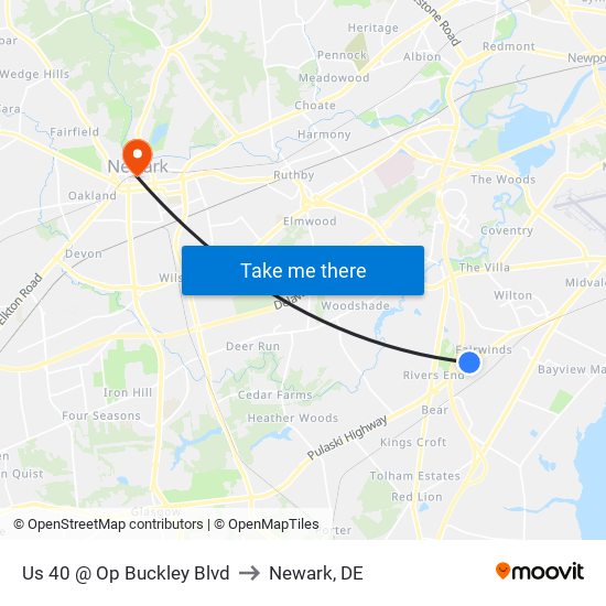 Us 40 @ Op Buckley Blvd to Newark, DE map