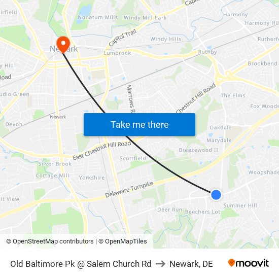 Old Baltimore Pk @ Salem Church Rd to Newark, DE map