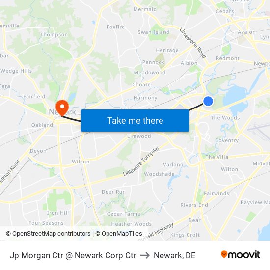 Jp Morgan Ctr @ Newark Corp Ctr to Newark, DE map