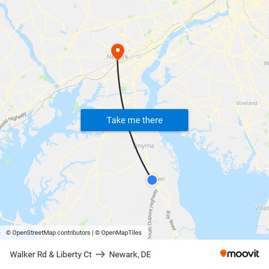Walker Rd @ Liberty Ct to Newark, DE map