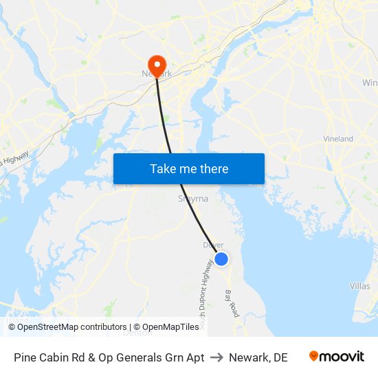 Pine Cabin Rd & Op Generals Grn Apt to Newark, DE map